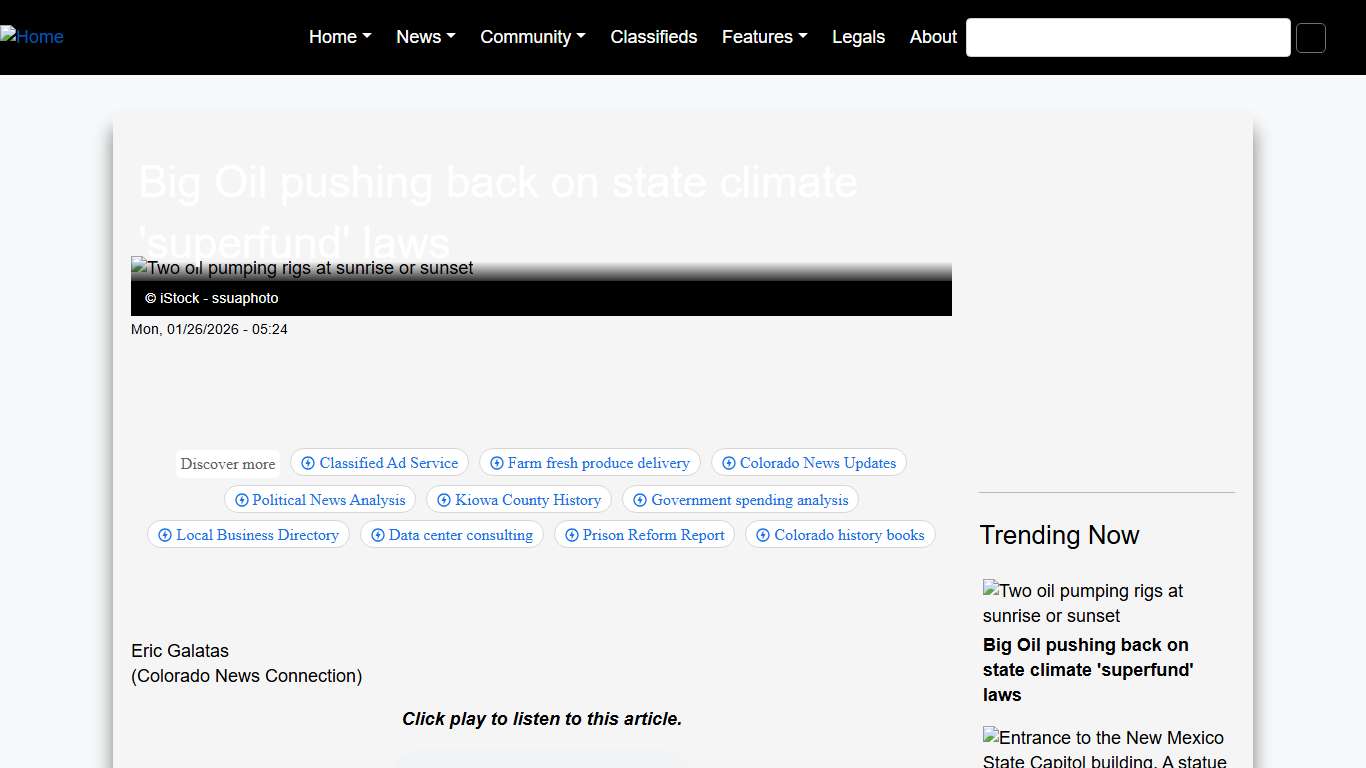 Big Oil pushing back on state climate 'superfund' laws KiowaCountyPress.net